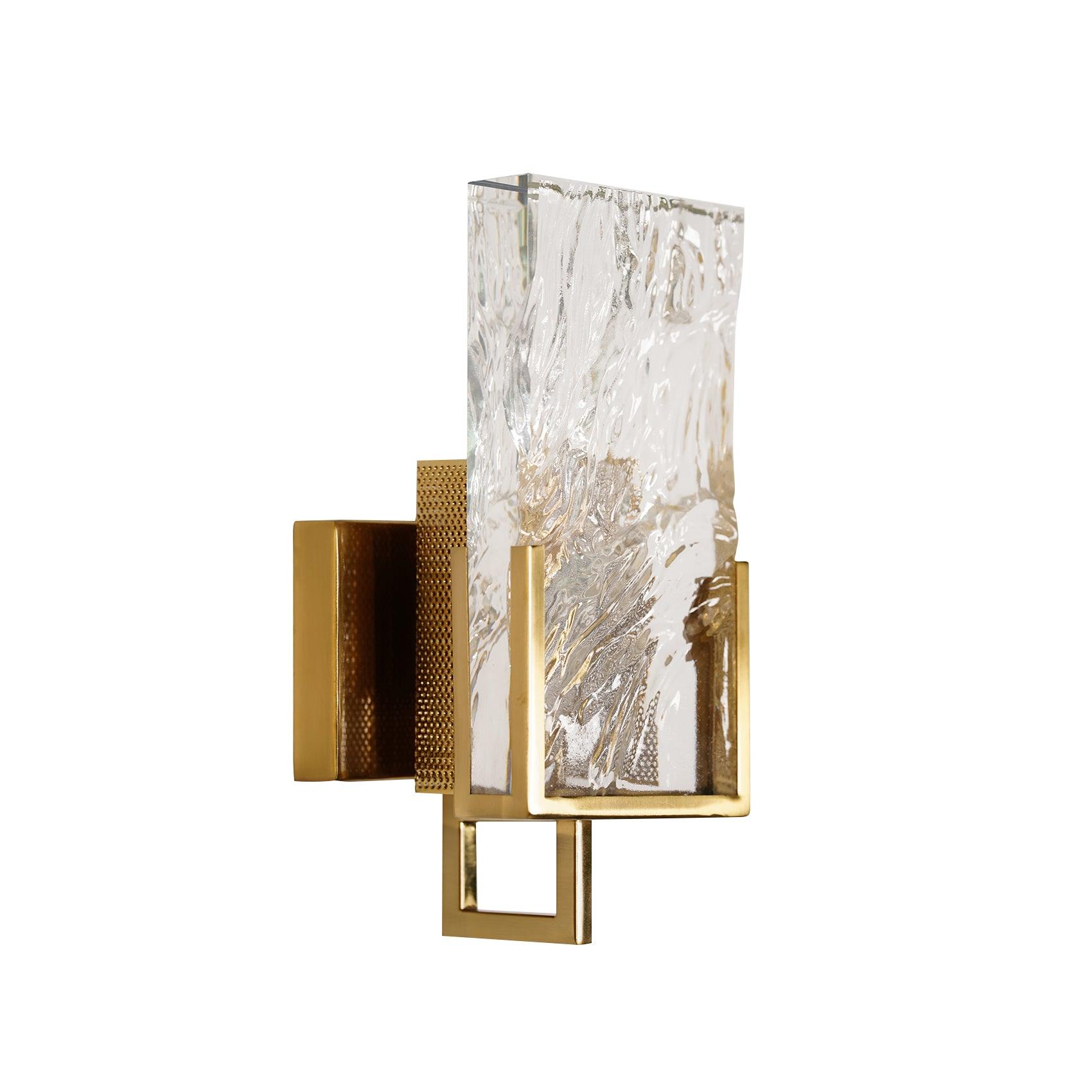 Elegant Ice Crystal Glass Wall Sconce Brass Finish Modern Indoor Light Fixture