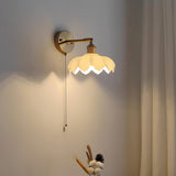 Elegant Lotus Shaped Rotatable Wall Sconce with White Glass Shade and Gold Metal Finish