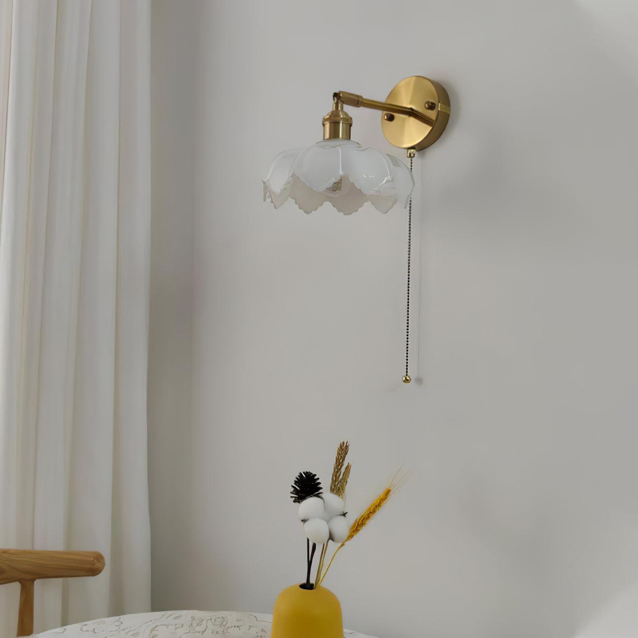 Elegant Lotus Shaped Rotatable Wall Sconce with White Glass Shade and Gold Metal Finish