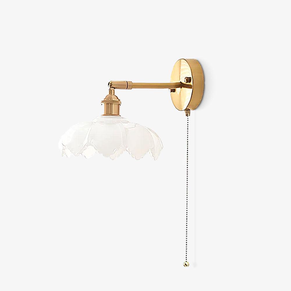 Elegant Lotus Shaped Rotatable Wall Sconce with White Glass Shade and Gold Metal Finish