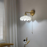 Elegant Lotus Shaped Rotatable Wall Sconce with White Glass Shade and Gold Metal Finish