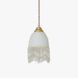Elegant Mesh Tassel Glass Pendant Light Modern Brass Ceiling Hanging Fixture