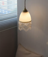 Elegant Mesh Tassel Glass Pendant Light Modern Brass Ceiling Hanging Fixture