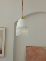 Elegant Mesh Tassel Glass Pendant Light Modern Brass Ceiling Hanging Fixture