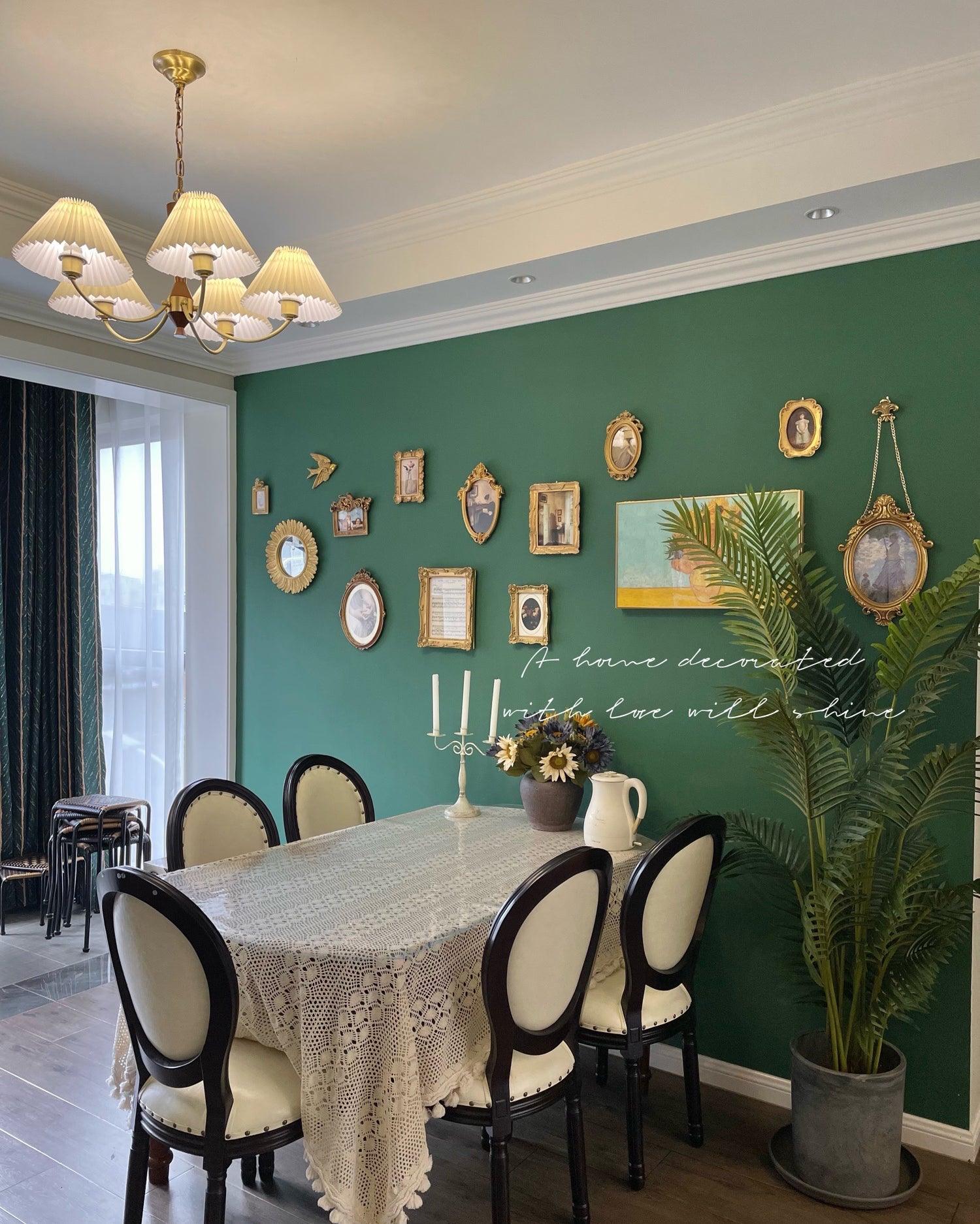Elegant Mid Century Brass and Walnut Wood Chandelier with White Pleated Fabric Shades