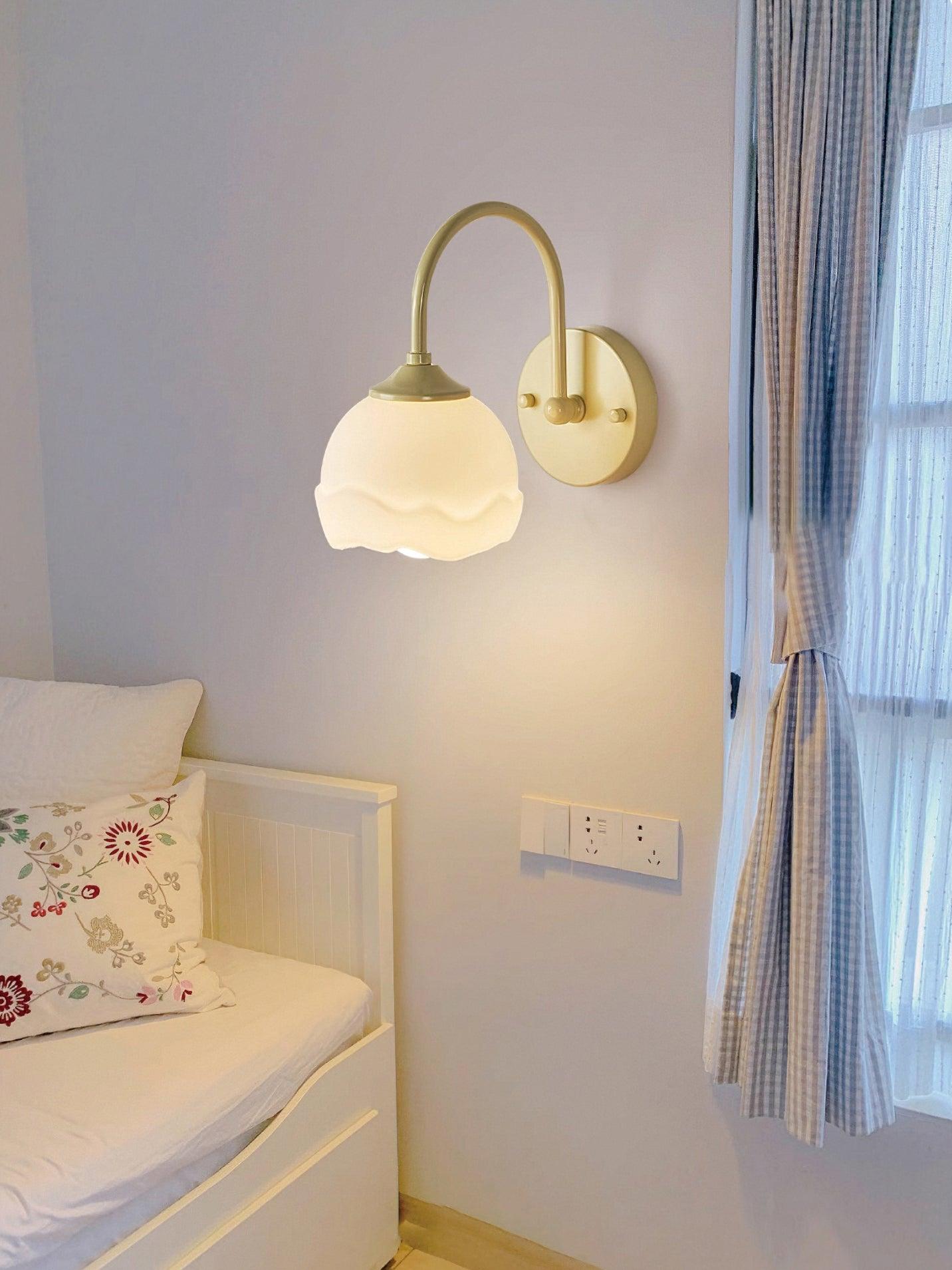 Elegant Milk White Blossom Floral Wall Sconce Indoor Glass Flower Shade Wall Light