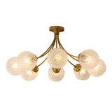 Elegant Modern Brass Semi Flush Mount Ceiling Light with Carved Glass Shades 6 and 8 Light Options