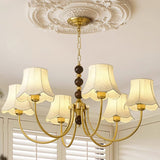 Elegant Modern Chandelier with White Fabric Shades and Walnut Wood Accents