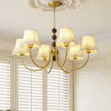 Elegant Modern Chandelier with White Fabric Shades and Walnut Wood Accents