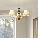 Elegant Modern Chandelier with White Fabric Shades and Walnut Wood Accents