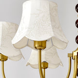 Elegant Modern Chandelier with White Fabric Shades and Walnut Wood Accents