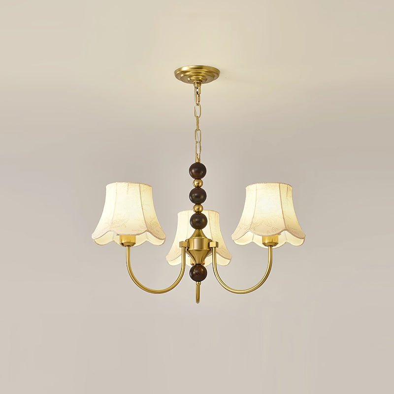 Elegant Modern Chandelier with White Fabric Shades and Walnut Wood Accents