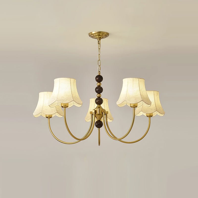 Elegant Modern Chandelier with White Fabric Shades and Walnut Wood Accents