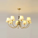 Elegant Modern Chandelier with White Fabric Shades and Walnut Wood Accents