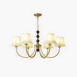 Elegant Modern Chandelier with White Fabric Shades and Walnut Wood Accents