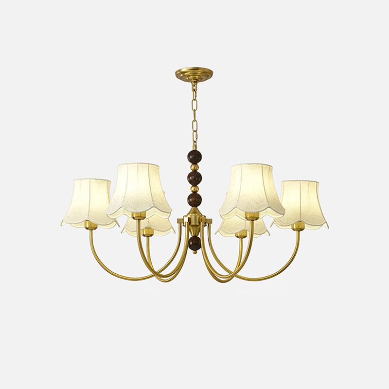 Elegant Modern Chandelier with White Fabric Shades and Walnut Wood Accents