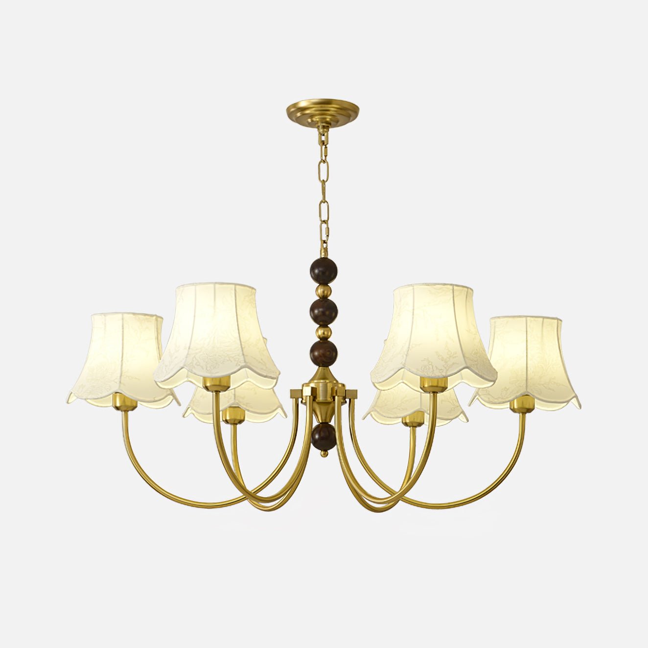 Elegant Modern Chandelier with White Fabric Shades and Walnut Wood Accents