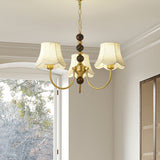 Elegant Modern Chandelier with White Fabric Shades and Walnut Wood Accents