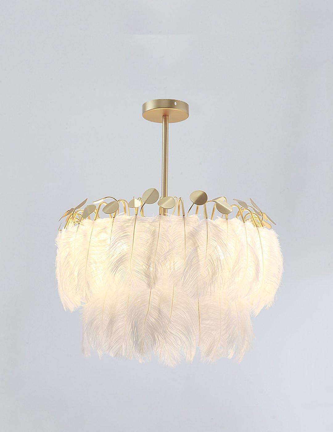 Elegant Modern Feather Pendant Light with Gold Metal Frame for Bedroom and Living Room