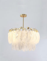 Elegant Modern Feather Pendant Light with Gold Metal Frame for Bedroom and Living Room