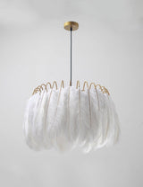 Elegant Modern Feather Pendant Light with Gold Metal Frame for Bedroom and Living Room
