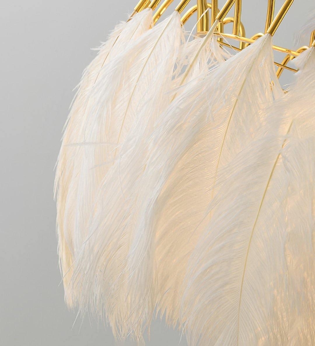Elegant Modern Feather Pendant Light with Gold Metal Frame for Bedroom and Living Room