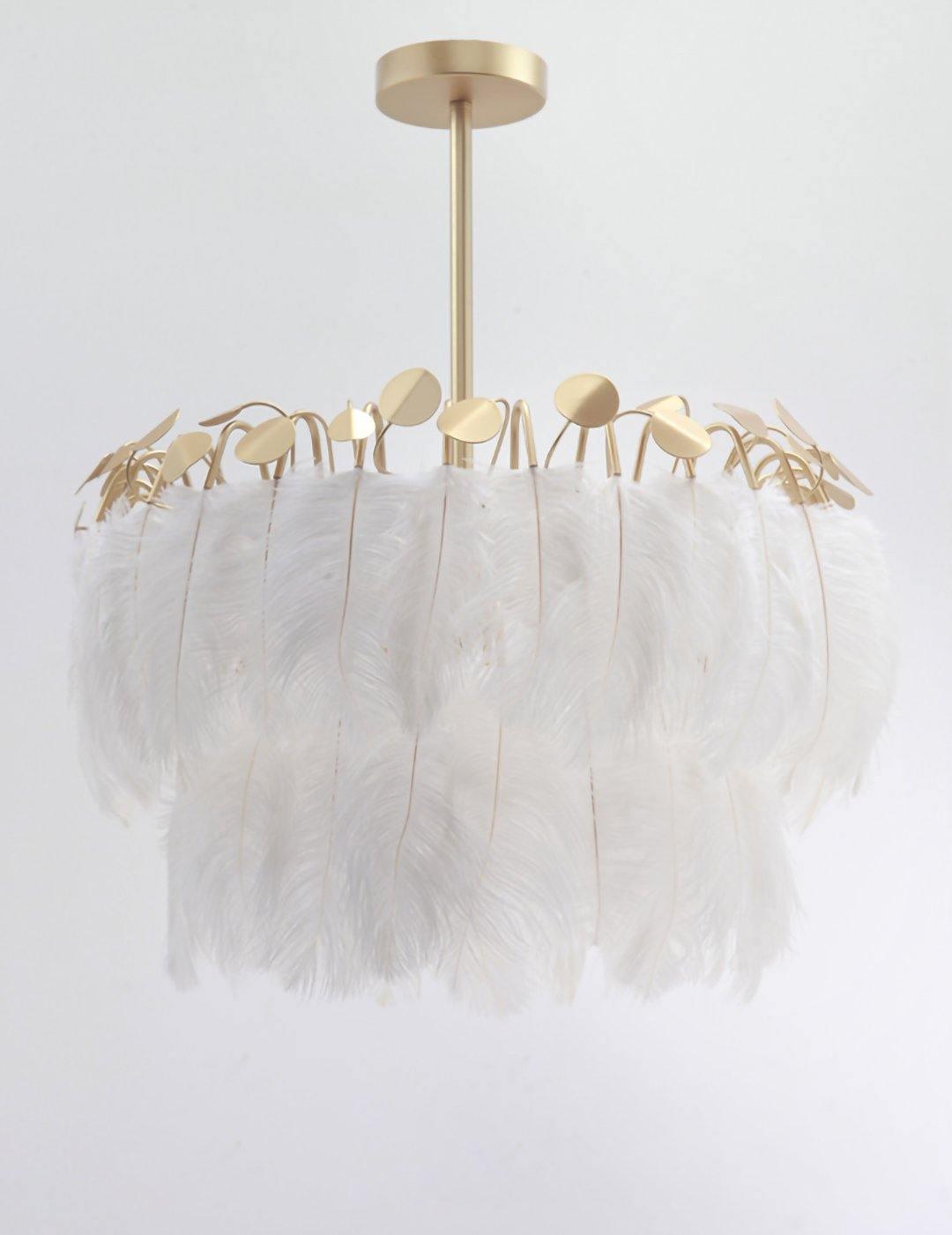 Elegant Modern Feather Pendant Light with Gold Metal Frame for Bedroom and Living Room