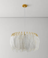 Elegant Modern Feather Pendant Light with Gold Metal Frame for Bedroom and Living Room