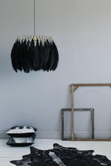 Elegant Modern Feather Pendant Light with Gold Metal Frame for Bedroom and Living Room