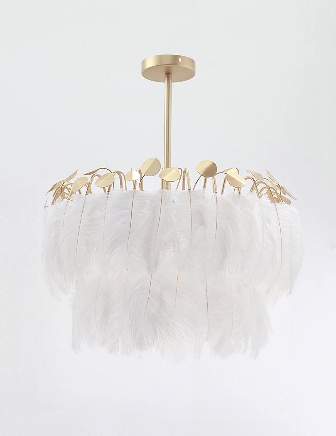 Elegant Modern Feather Pendant Light with Gold Metal Frame for Bedroom and Living Room