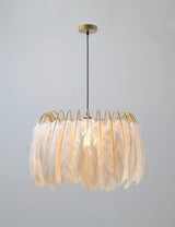 Elegant Modern Feather Pendant Light with Gold Metal Frame for Bedroom and Living Room