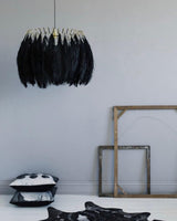 Elegant Modern Feather Pendant Light with Gold Metal Frame for Bedroom and Living Room