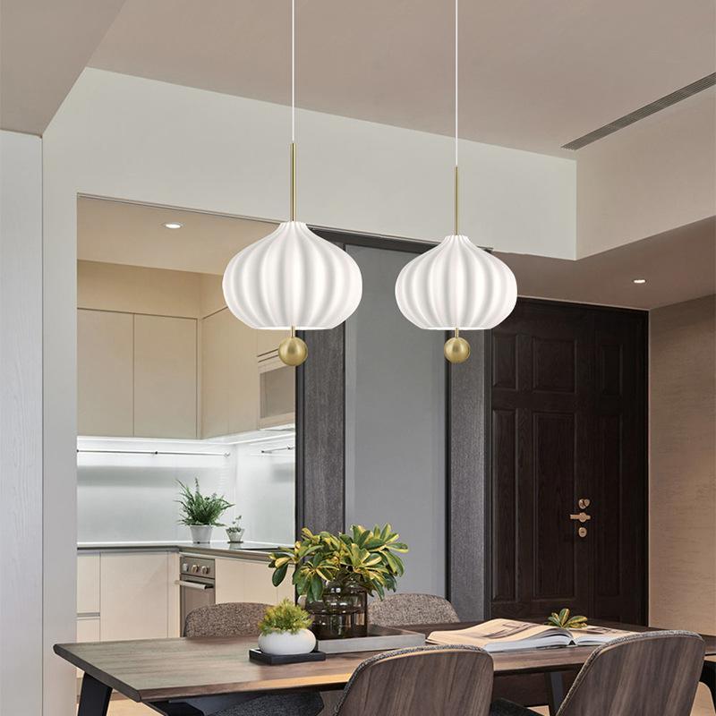 Elegant Mouth Blown Opal Glass Suspension Lamp with Satin Brass Accents