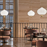 Elegant Mouth Blown Opal Glass Suspension Lamp with Satin Brass Accents