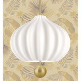 Elegant Mouth Blown Opal Glass Suspension Lamp with Satin Brass Accents