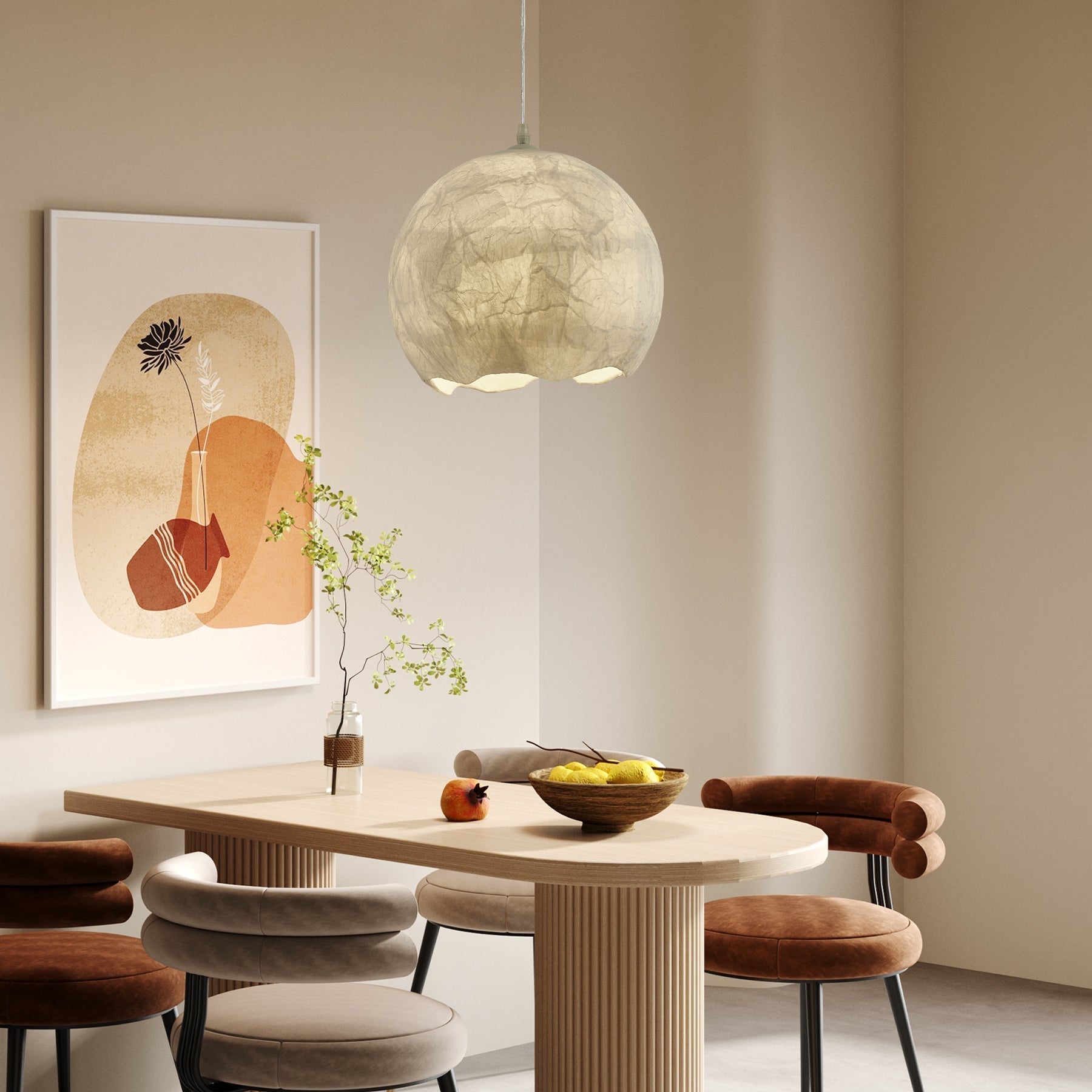 Elegant Mulberry Silk Moon Sphere Pendant Light Modern Indoor Hanging Lamp