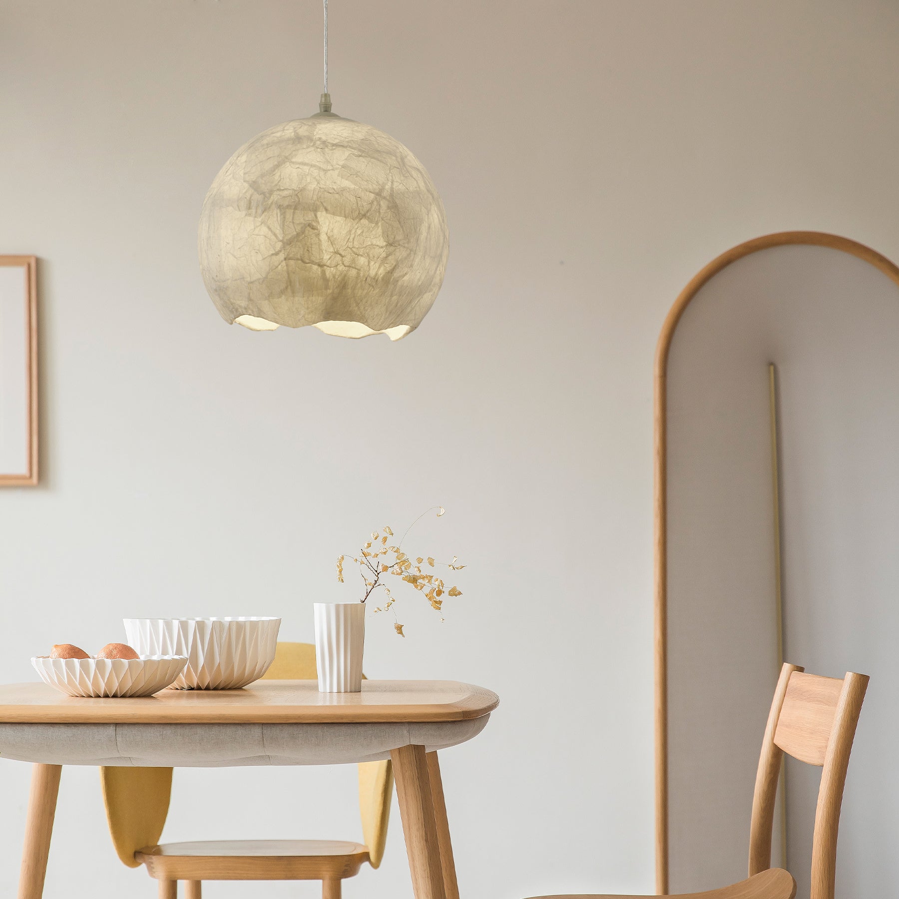 Elegant Mulberry Silk Moon Sphere Pendant Light Modern Indoor Hanging Lamp