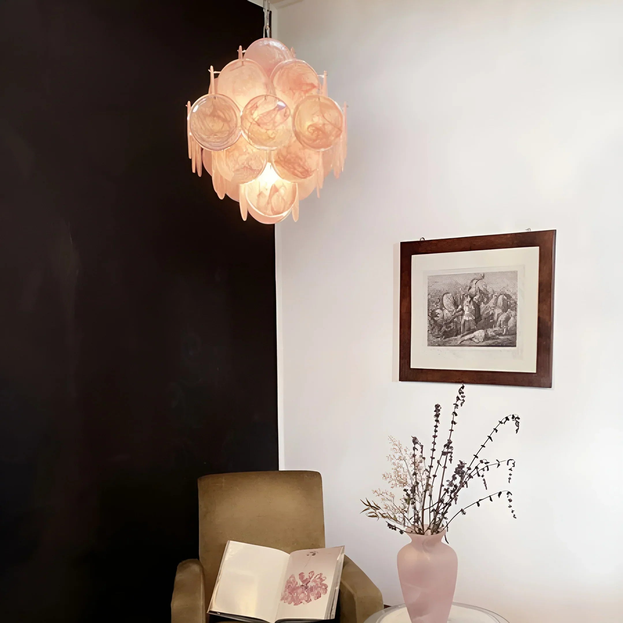elegant-murano-pink-glass-disk-chandelier-for-modern-dining-room-lighting