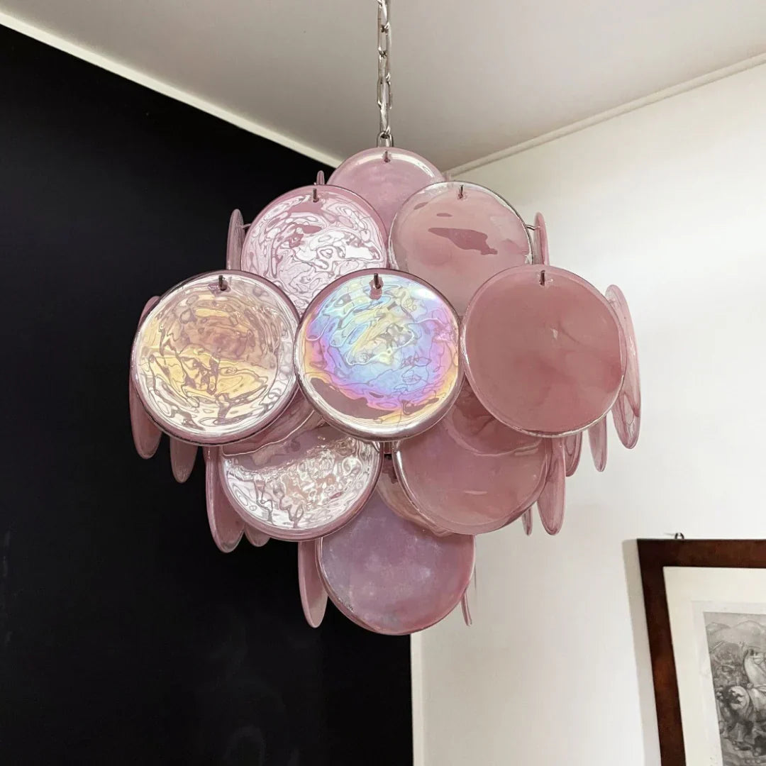 elegant-murano-pink-glass-disk-chandelier-for-modern-dining-room-lighting