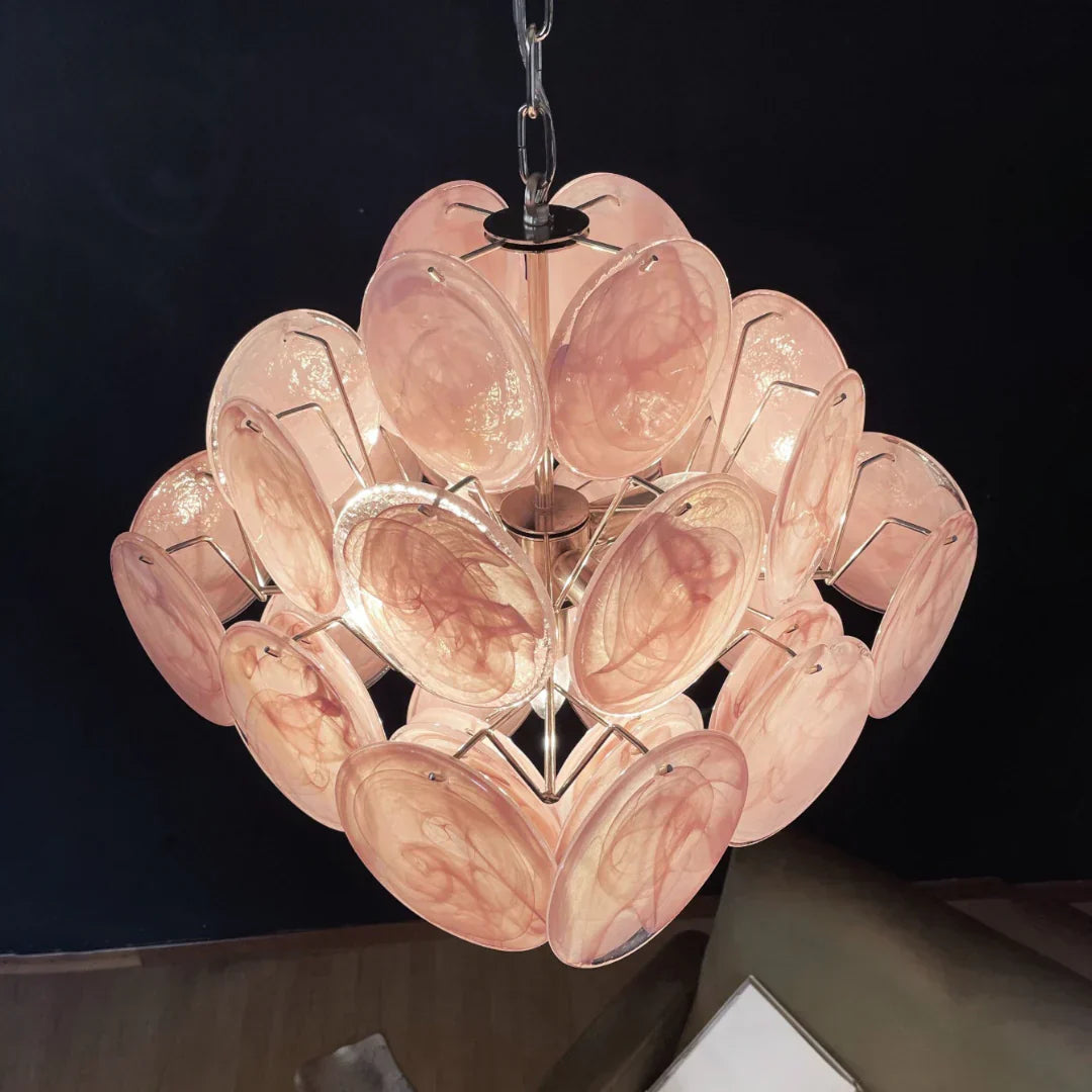 elegant-murano-pink-glass-disk-chandelier-for-modern-dining-room-lighting