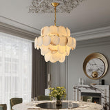 Elegant Natural Alabaster Shell Crown Chandelier Brass Multi Tier Luxury Pendant Light
