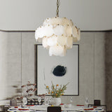 Elegant Natural Alabaster Shell Crown Chandelier Brass Multi Tier Luxury Pendant Light