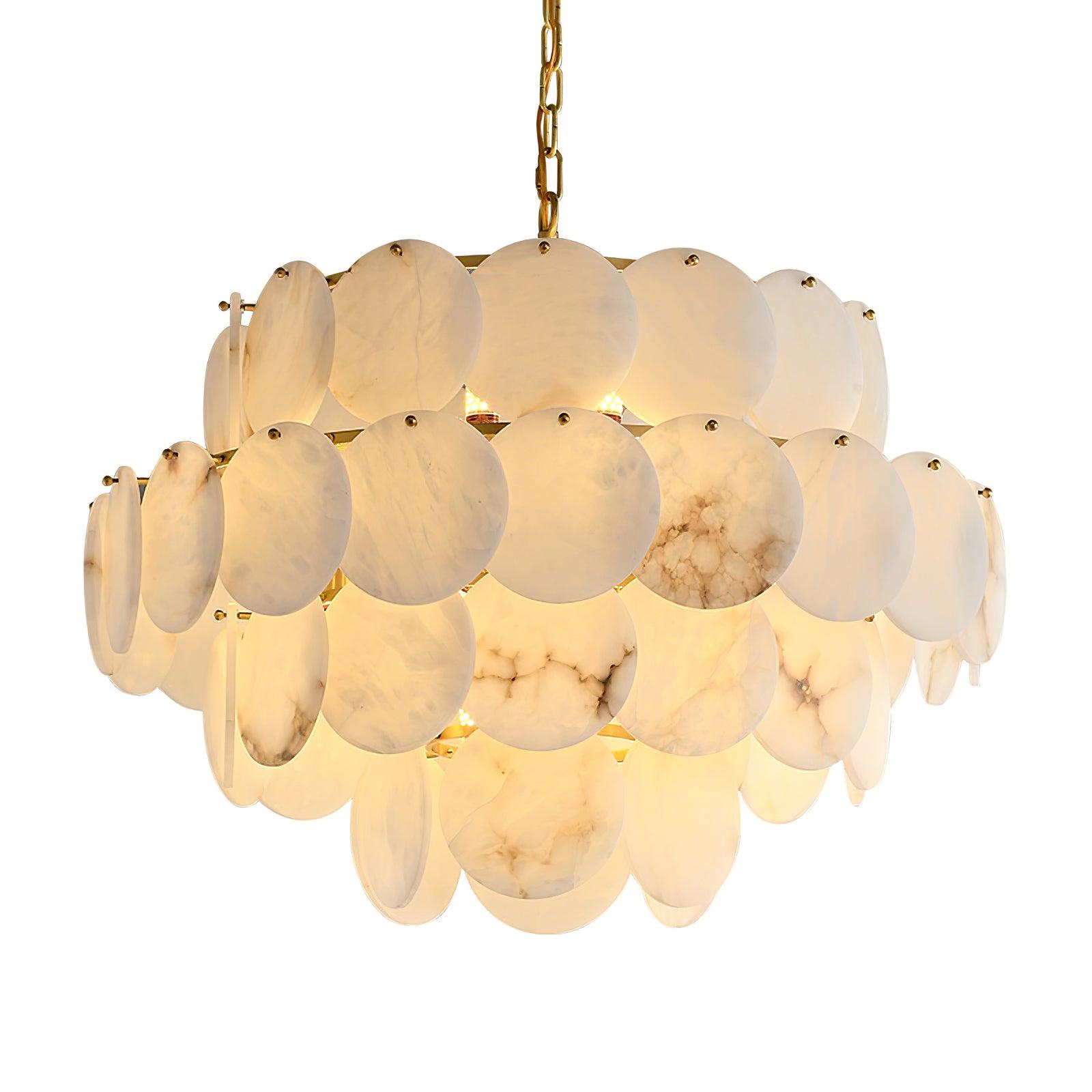 Elegant Natural Alabaster Shell Crown Chandelier Brass Multi Tier Luxury Pendant Light