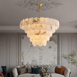 Elegant Natural Alabaster Shell Crown Chandelier Brass Multi Tier Luxury Pendant Light