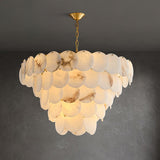 Elegant Natural Alabaster Shell Crown Chandelier Brass Multi Tier Luxury Pendant Light