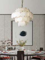 Elegant Natural Alabaster Shell Crown Chandelier Brass Multi Tier Luxury Pendant Light