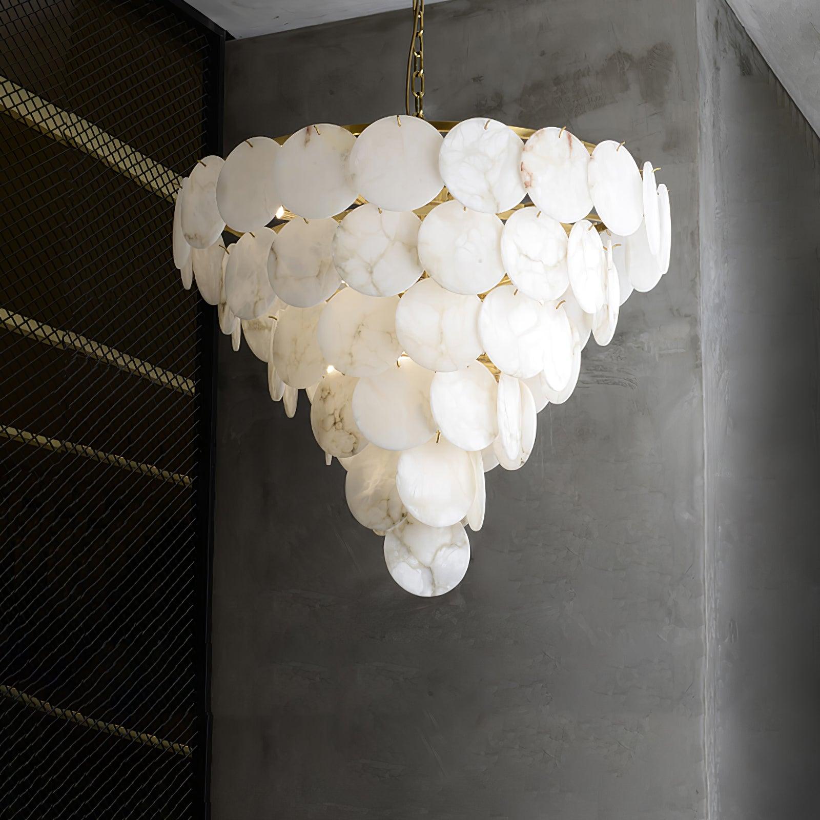Elegant Natural Alabaster Shell Crown Chandelier Brass Multi Tier Luxury Pendant Light