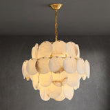 Elegant Natural Alabaster Shell Crown Chandelier Brass Multi Tier Luxury Pendant Light