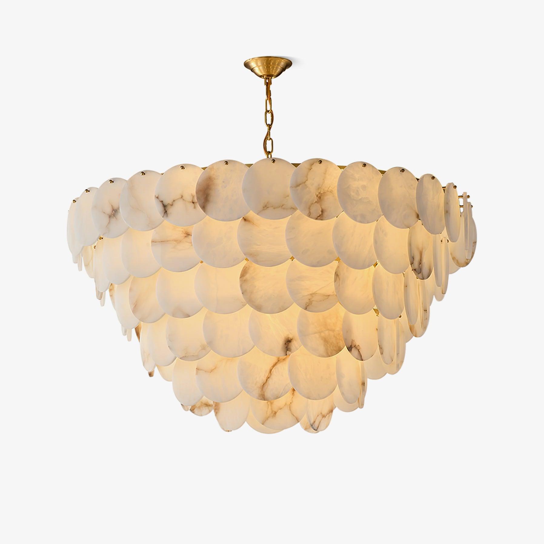 Elegant Natural Alabaster Shell Crown Chandelier Brass Multi Tier Luxury Pendant Light