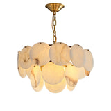 Elegant Natural Alabaster Shell Crown Chandelier Brass Multi Tier Luxury Pendant Light